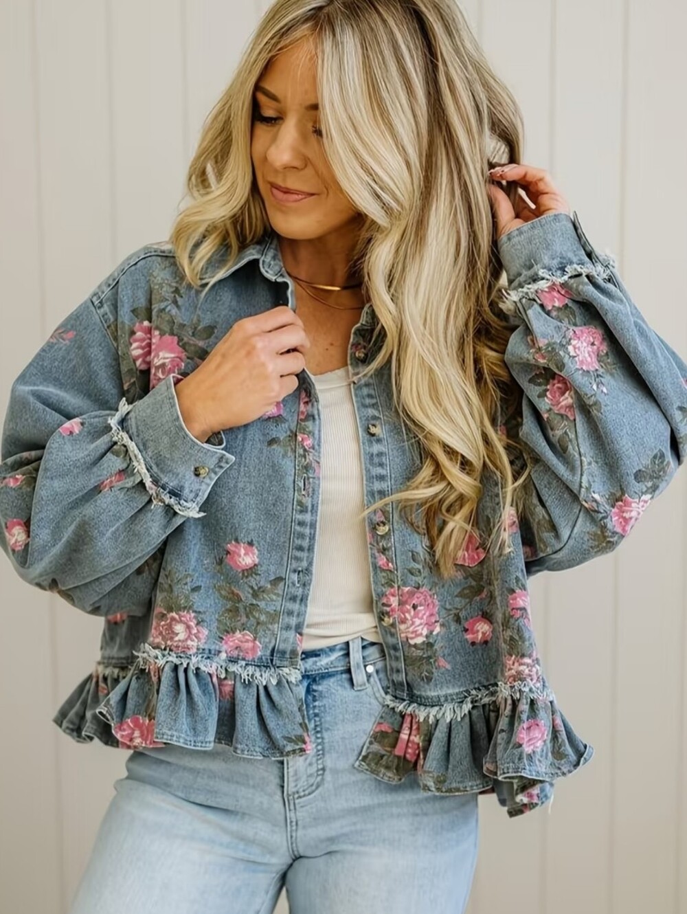 European And American Retro Washed Denim Printed Jacket, Loose-Fit Long-Sleeve F - Picture 1 of 5